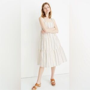 Madewell Rainbow Stripe Tall Button Back Tiered Dress In Textural Ribbon Stripe